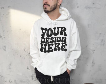 Gildan 18500 Mockup, weißer Gildan 18500, echtes Modell Mockup, übergroßer Hoodie Mockup, ästhetischer Mockup, Gildan Pullover Mockup, Modell Mockup