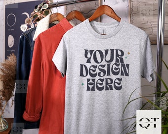 Gildan 5000 mockup Sport Grey, hanging Gildan mockups, Styled Gildan heavy cotton mock up, simple lifestyle mockup, Trendy Shirt Mockups