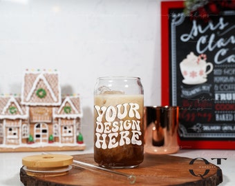 Libbey Glass Can Mockup, Christmas Glass Mockup, Glass Can Mockup,16oz Libbey Glass Mockup, Clear Glass Can Mockups, 16oz Beer Can Mock Up