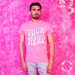 Gildan Shirt Mockup 5000 Safety Pink T-Shirt Mockups, Fall Mockup, Male Model Mock Up, Men&#39;s Tee Mock, Pink Shirt Mockup, Gildan5000 Mocks