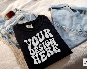 Comfort Colors C1717 Black Shirt Mockup, Comfort Colors Black Styled Mockup, Flatlay Mockup, Boho Mockup, Fall Mockup, Black Tshirt Mockups