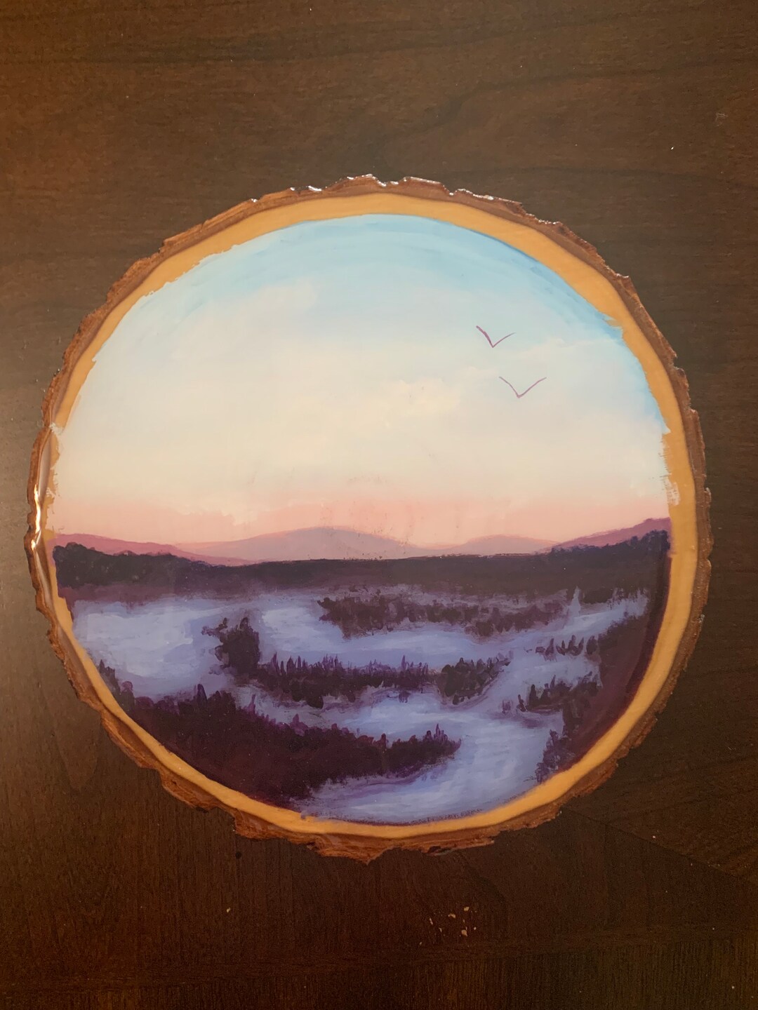 Resin Topped Large Wood Round Painting Etsy