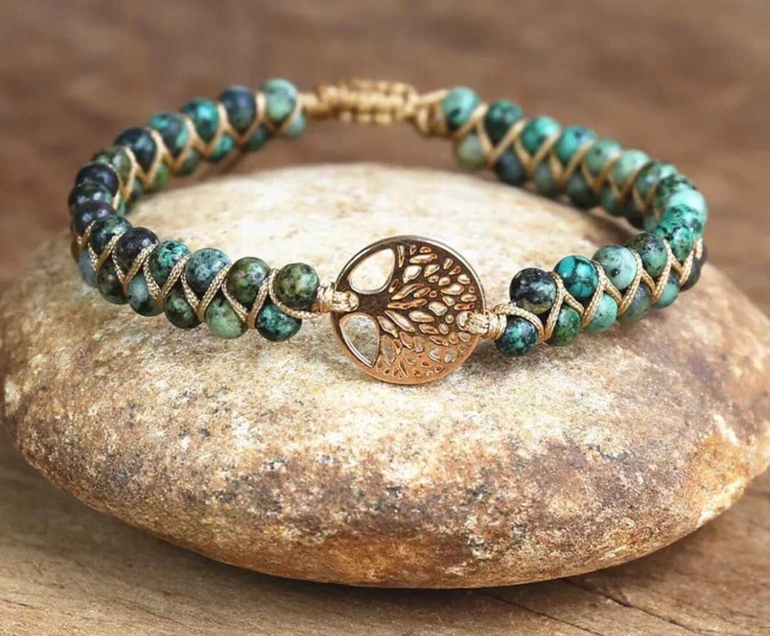 Tree of Life Charm Turquoise Jasper Healing Bracelet. - Etsy