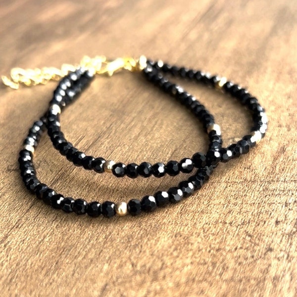 Black Tourmaline Bracelet, Empath bracelet, Protection bracelet for women. Dainty Black Crystal Tourmaline beads.