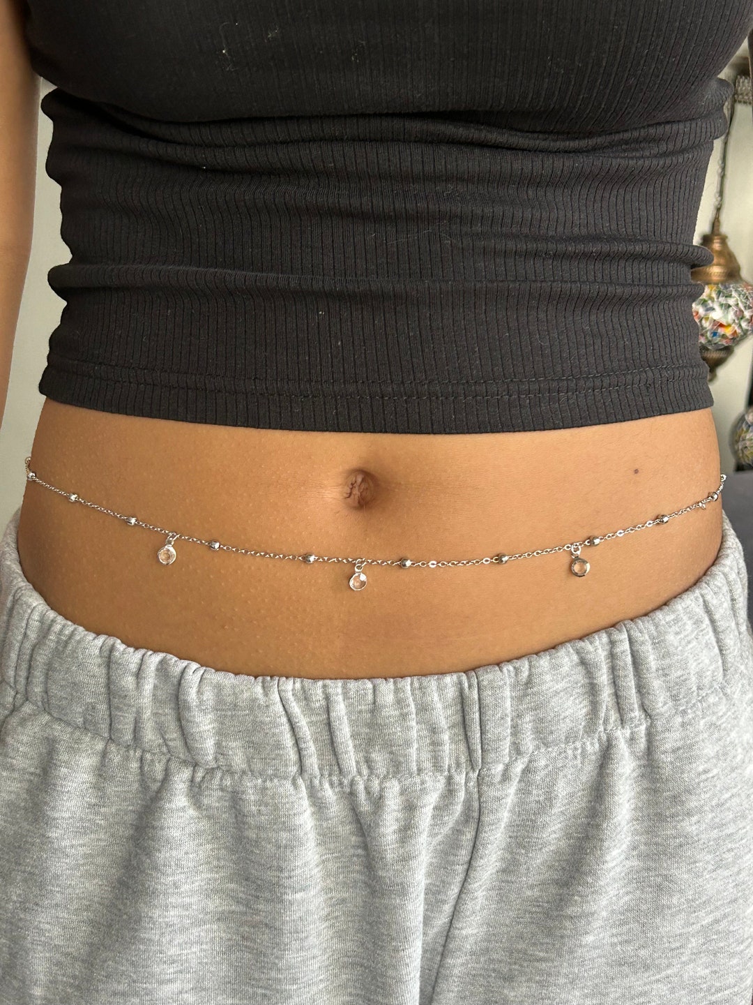 Dangle Crystal Belly Chain Silver With Crystal Glass Belly Etsy UK