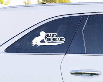 Baby On Board Surfing Car Caravan Motorhome Truck Vinyl Sticker Decal Handmade