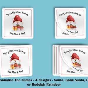 Adesivi regalo di Natale personalizzati - Confezione regalo di Natale personalizzata - Buone vacanze - Babbo Natale, Rudolph, foglio fatto a mano da 20 Kiss Cut
