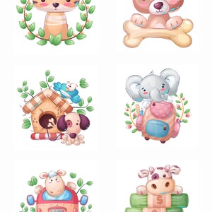 Hoja de pegatinas de animales de dibujos animados de acuarela caprichosa - Juego de 6 pegatinas o imanes adorables - Perfecto para manualidades y álbumes de recortes