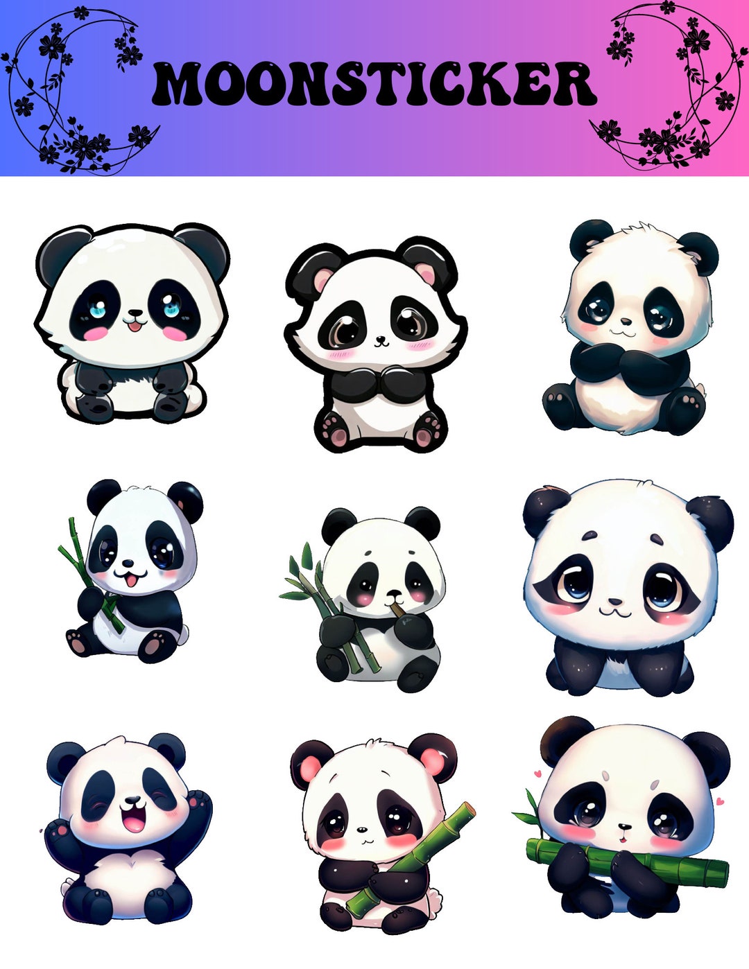 Kawaii Sticker Sheet - Super Cute Panda Designs Handmade - Etsy