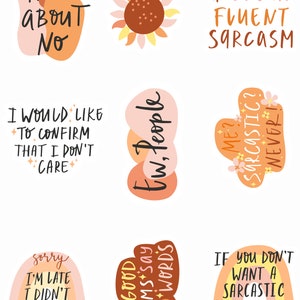 Hilarisch Snarky stickervel: 9 brutale en sarcastische ontwerpen voor extra brutaliteit! En Magneten