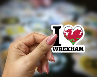 Wrexham Sticker I Love Wrexham Welsh Dragon Heart Decal Stickers | Fridge Magnet