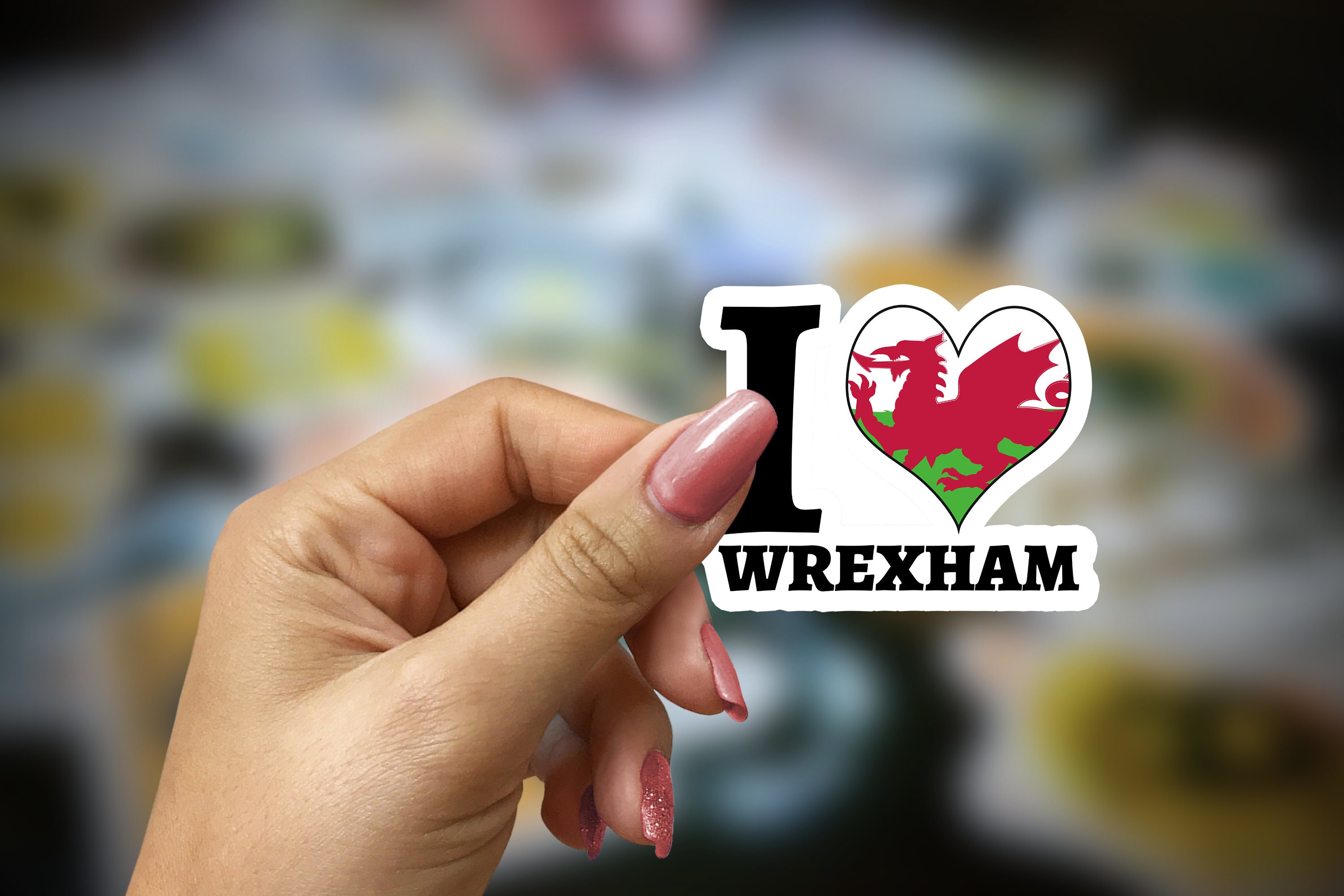 Wrexham Sticker I Love Wrexham Welsh Dragon Heart Decal Stickers | Fridge Magnet