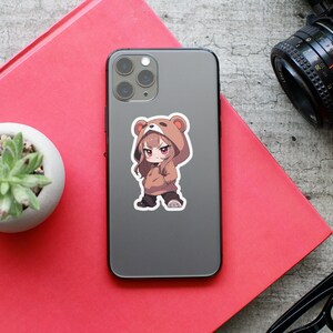 Anime Kawaii Cute Bear Girl Sticker, Water resistant Die Cut Stickers or Fridge Magnet Handmade