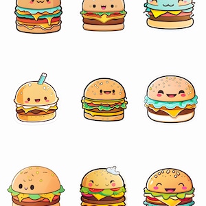 Burger Bliss: Urocza naklejka z kreskówkowym burgerem (9 naklejek)