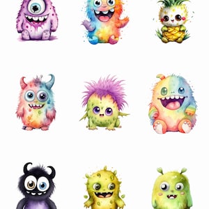 Charmantes Baby Monster Sticker Set, Set aus 9 Entzückenden und Bunten Monster Aufklebern oder Magneten, Basteln und Dekorieren, Set #1 Handmade Decor