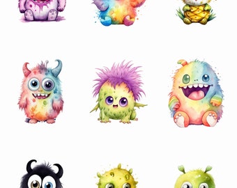 Set di adesivi per mostri per bambini affascinanti, set di 9 adesivi o magneti per mostri adorabili e colorati, artigianato e decorazioni, set n. 1 decorazioni fatte a mano