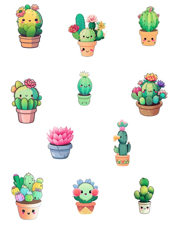 Cactus Sticker Sheet - Cute Kawaii Cactus Stickers - Etsy