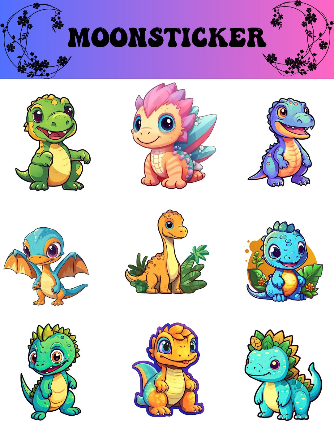 Kawaii Cute Baby Dinosaur Sticker Sheet Etsy