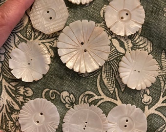 Collection of 9 oversized mother of Pearl antique buttons