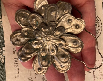 antique large silver metal flower