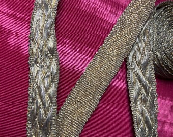 1.65m antique gold metal thread ribbon trim braid