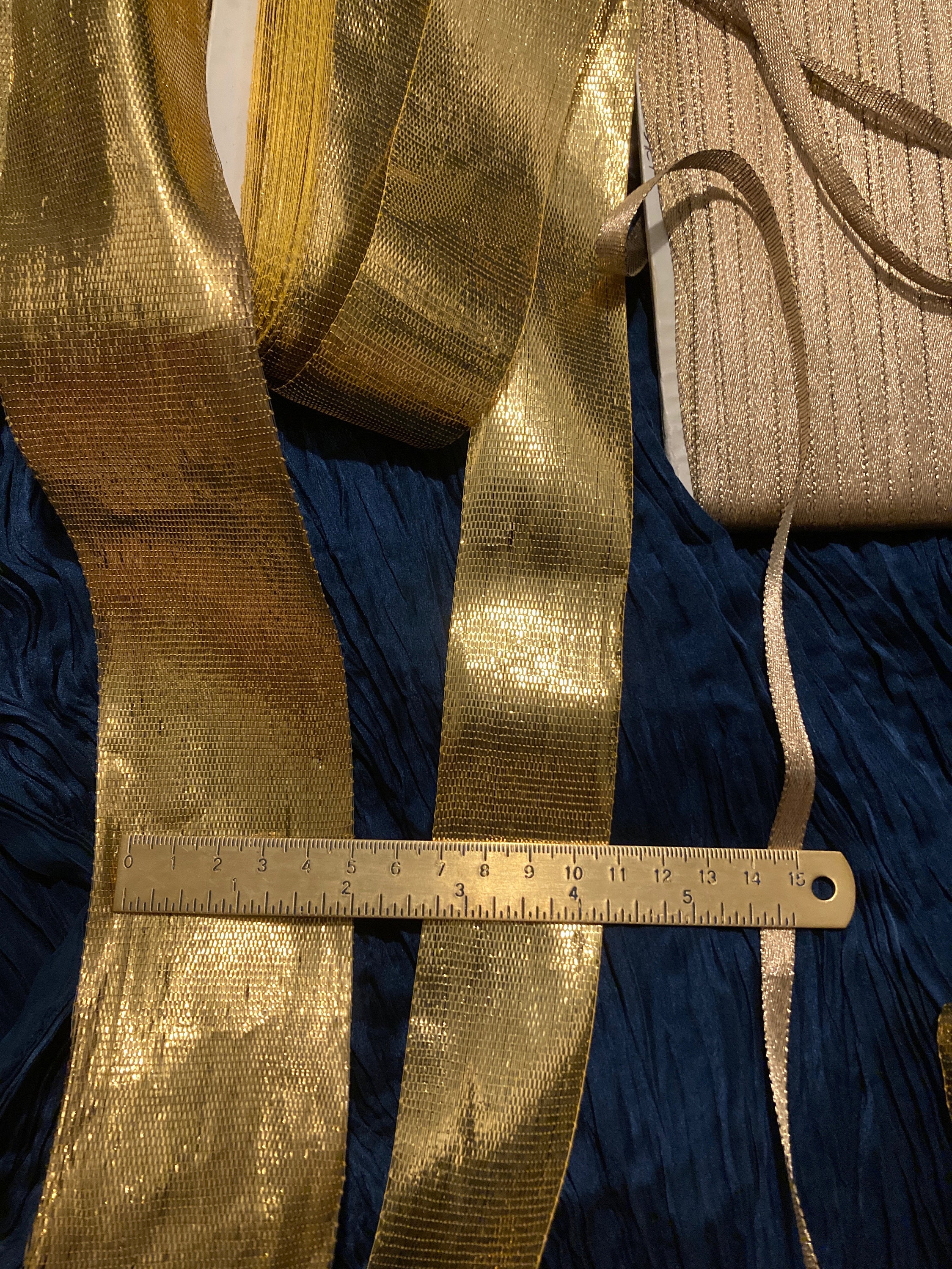 95mm 3 Stripe Metallic Gold Vintage Woven Ribbon 1m 1.09 Yards Very Harry  Potter Gryffindor 