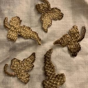 Antique hand embroidered gold metal thread appliqué. 8cm