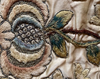 1700s antique silk raised embroidery panels