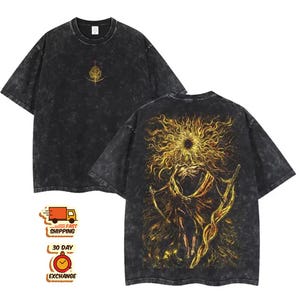 Soulsborne Game Jumbo Vintage Wash T-Shirt, Gothic Oversize Tee, Gamer Gift for Fans