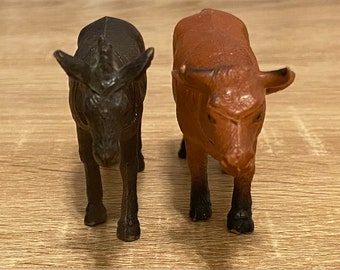 Farm Hand painted Plastic Animals Set Of 2 Donkey and Bull