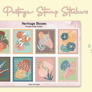 Vintage Blumenstempel Aufkleber | Retro Blumen Abziehbilder für Journals | Planer | Basteln | Sticker Bogen