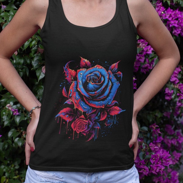 Blue Rose Tank Top Unisex Jersey Gothic Floral Tank Graphic Print Dark Fantasy Fashion Sleevless T Shirt Edgy Design