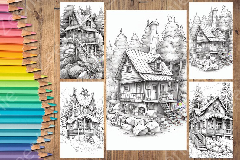 24 Cozy Cabins Coloring Book Adults Kids Coloring Pages - Etsy