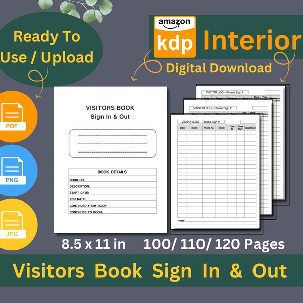 Amazon KDP Interior Template | Visitors Sign In & Out Book | Visitor Log Book | Commercial Use Interior | Visitor Tracker Template