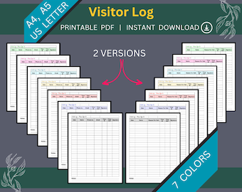 Printable Visitor Log | Visitors Sign In and Out Log | Visitors Log | Visitor Sign In Sheet | Visitor Tracker Template