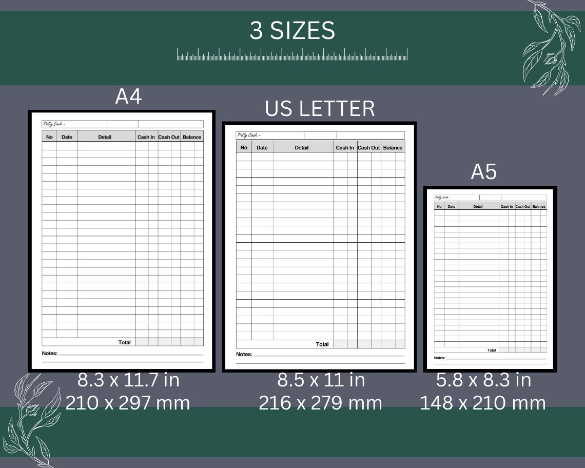 Petty Cash Log | Printable Petty Cash Log | Income and Expenses Tracker ...