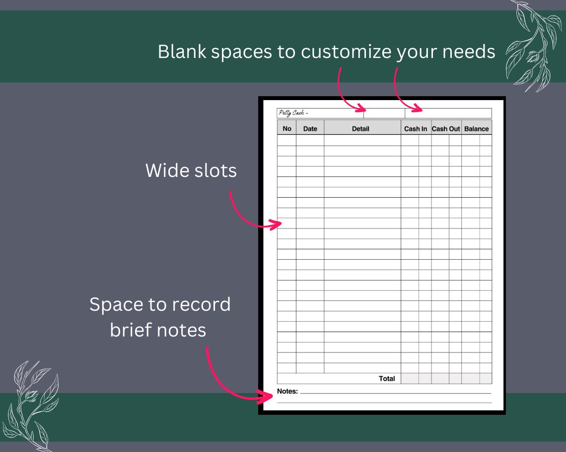 Petty Cash Log | Printable Petty Cash Log | Income and Expenses Tracker ...