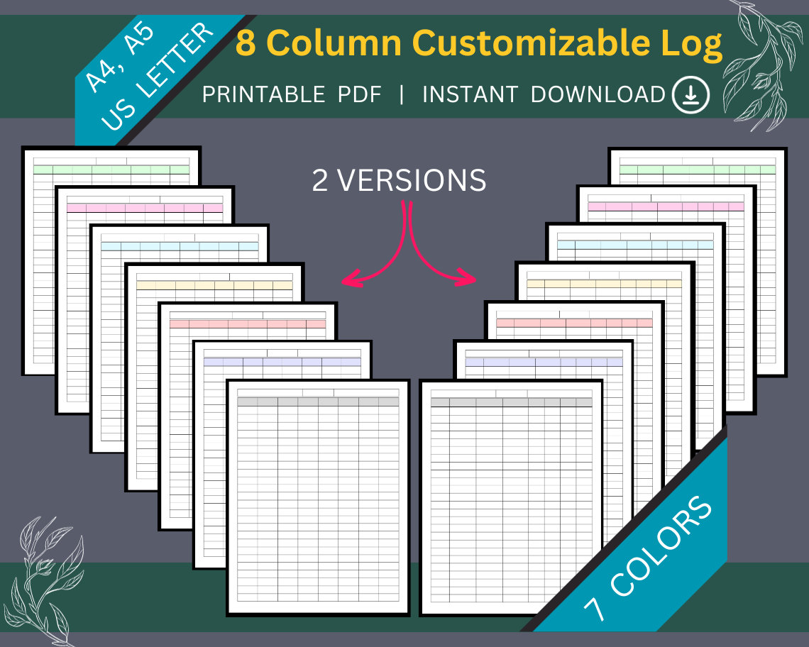 8 Column Customizable Log | 8 Column Customizable Sheet | Multipurpose ...