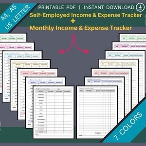 Puede incluir: Descarga PDF imprimible de 7 trackers de ingresos y gastos mensuales de diferentes colores para autónomos. Los trackers incluyen secciones para ingresos, gastos y saldo.