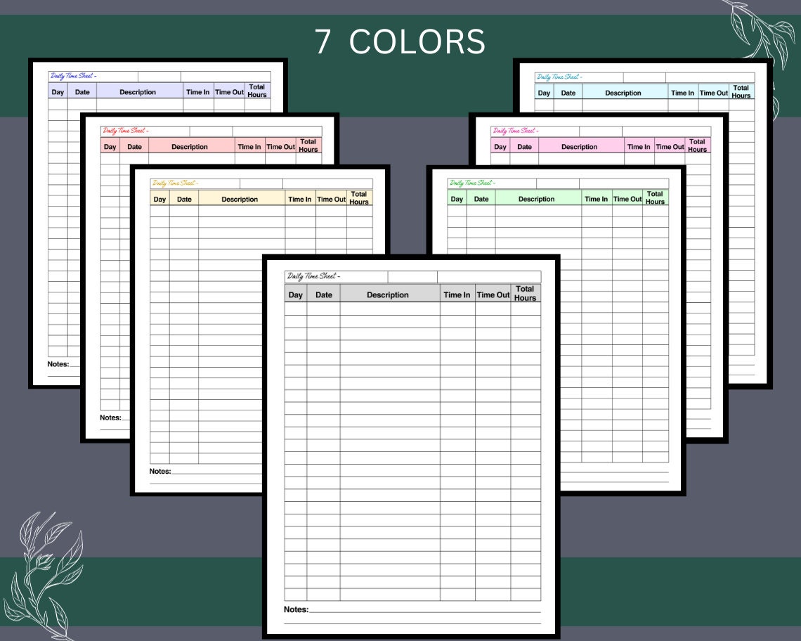 Daily Time Sheet Printable Daily Time Sheet Work Schedule Time Daily Time Sheet Printable Daily Time Sheet Work Schedule Time