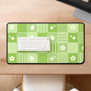 Gemütliche Grüne Patchwork-Schreibtischunterlage |  Niedliches Arbeitsplatz Dekor, Große Schreibtischmatte, Gaming Maus Pad, Anpassbare Farben, Schreibtisch Accessoire, Geschenke für Sie
