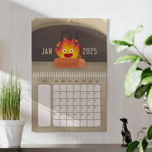 Calcifer 2025 wandkalender | Studio Ghibli Fire Demon anime themakalender, kamerdecor, ghibli-kalender, fanart, wanddecoratie, cadeau voor haar