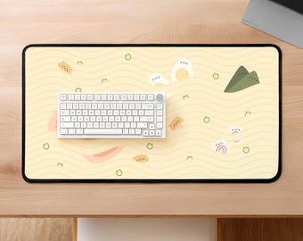 Cat Ramen Desk Mat: Japanese Food Design, Custom Illustrated Kawaii Noodles, Large XL Mouse Pad