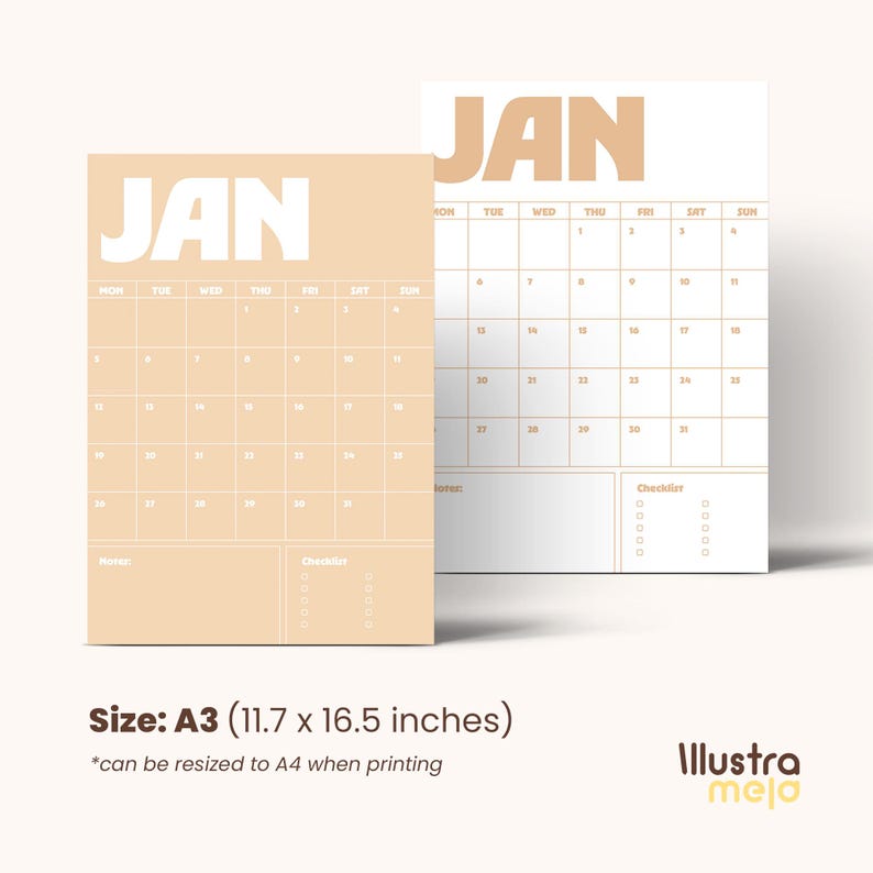 2026 Minimalist Calendar Printable | Monthly Planner with Notes (Digital Download) image 2
