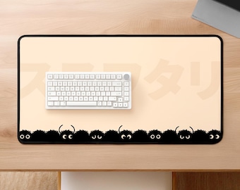 Susuwatari Minimalist Desk Mat | Soots Sprites Japanese Anime, Kawaii, Large Desk Pad, Perfect for Anime Fans, Gaming Desk Mat, Desk Decor