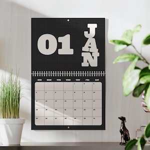 Minimalist 2026 Wall Calendar, Writable Monthly Calendar, Black Planner , Modern Calendar, Work From Home, Holiday Gifts, Room Decor