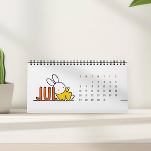 Süßer Hase 2025 Tischkalender | Miffy inspiriert Fan Art, Minimalistischer Kalender, Kawaii Tischkalender, Büro Dekoration, Geschenk für Sie