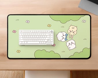 Cute Characters Grass Field Desk Mat | Japanese Character Fan Art, Illustrated Mat, Large Mouse Pad, Gaming, Gifts for her