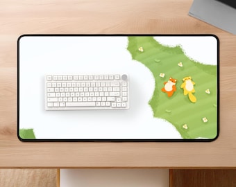 Cat and Dog Desk Mat | Corchkin Grass field Gaming Mouse Pad, Large Desk Pad, Cat Lover Gift, Office Accessory, Office Decor,  Desk Decor