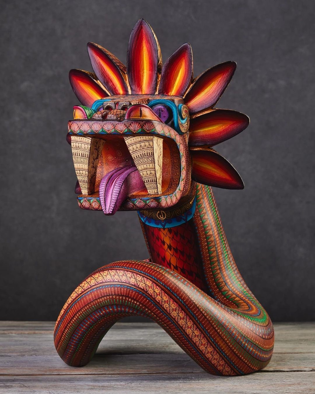 Quetzalcoatl Alebrije, Wooden Quetzalcoatl Sculpture, Mexican Art